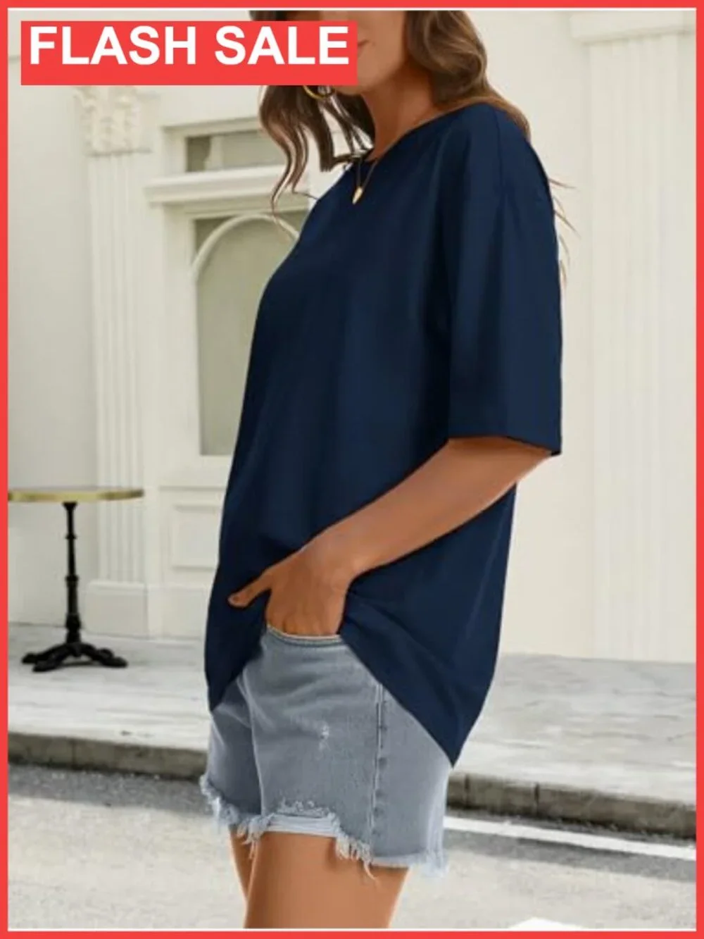 Women's Oversized Cotton Blend T-Shirt Loose Fit Short Sleeve Crewneck